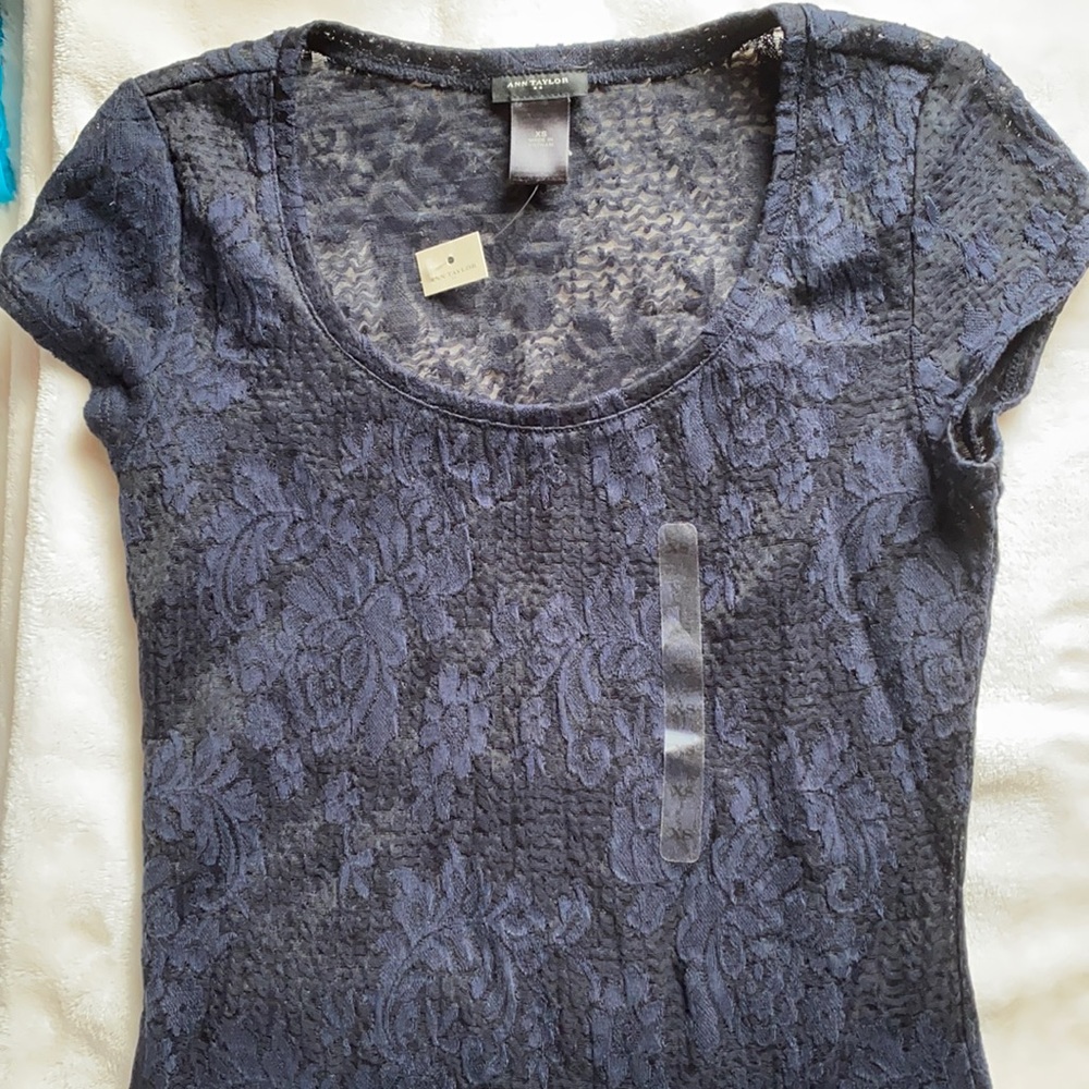 Ann Taylor Navy Blue Lace Short Sleeve